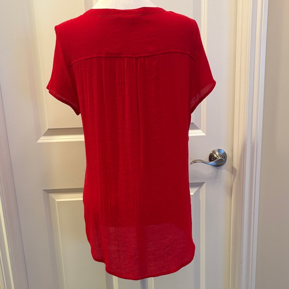 Westport Red Button-Down Blouse Large short sleeve - Picture 6 of 16